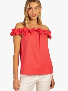 Trina Turk Off-Shoulder Ruffle Trim Women’s Top - Coral Pink
